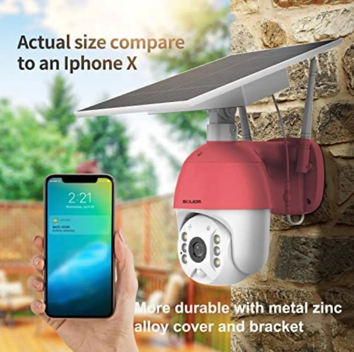 Outdoor Home Security Camera, Wireless WiFi Pan Tilt 360° View Spotlight Solar Battery Powered System, Motion Detection and Siren, Color Night Vision, 2-Way Talk, Remote by Outdoor Solar Outlet