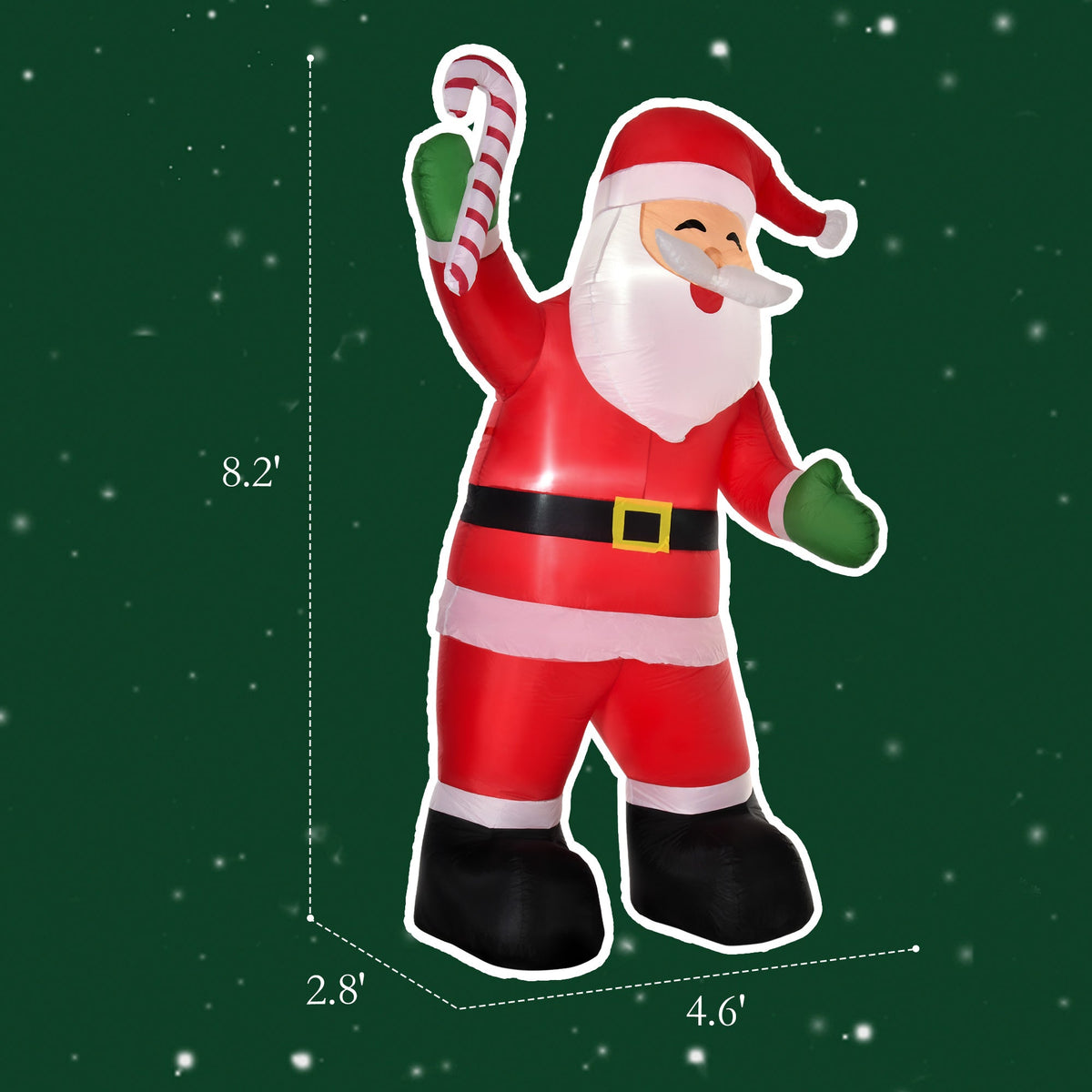 Outdoor Inflatable Santa Claus with Candy Cane, 8-Foot, LED Lights, photo 3 of 8