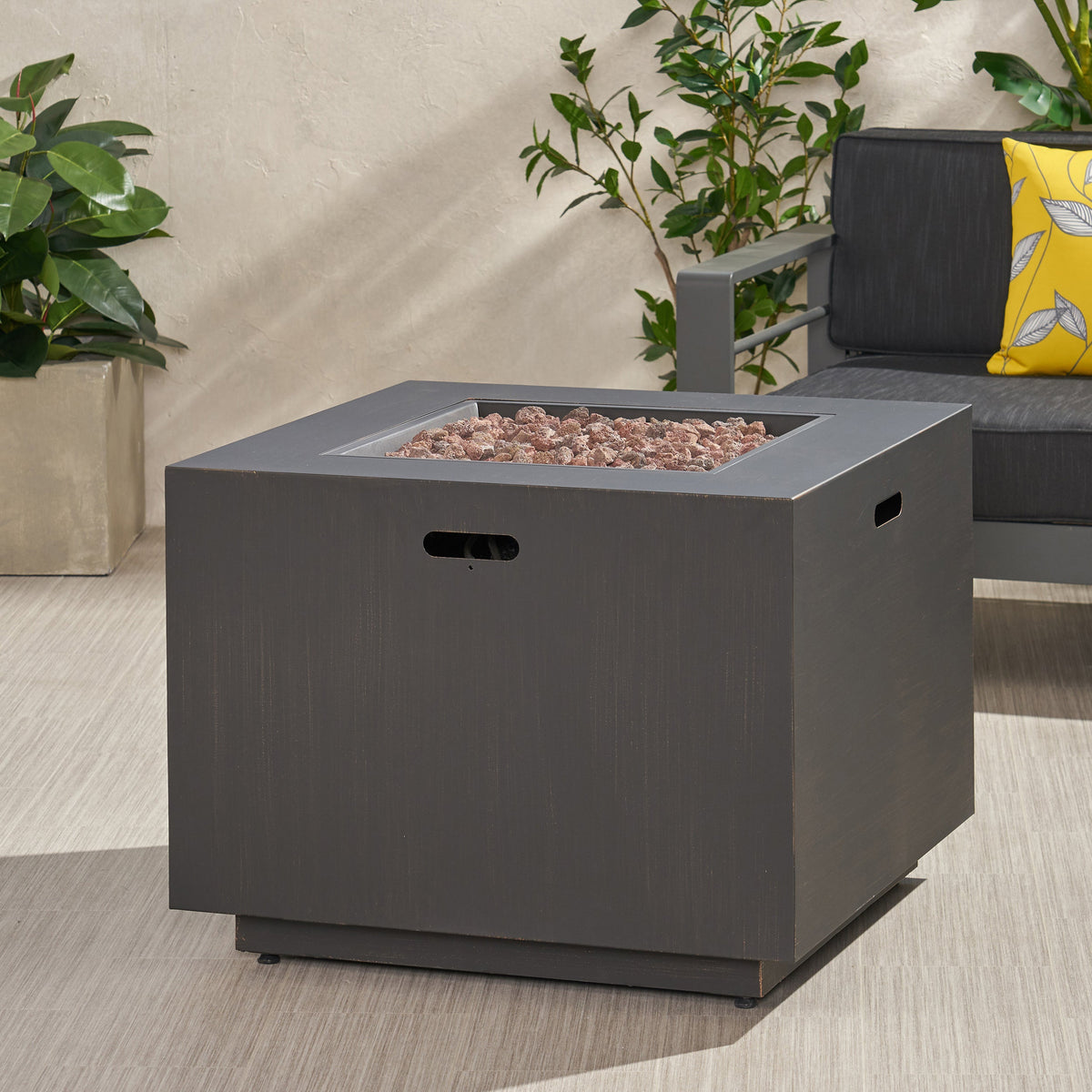 33" Outdoor Iron Square Propane Fire Pit - Brushed Brown, photo 2 of 15