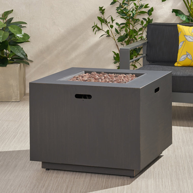 33" Outdoor Iron Square Propane Fire Pit - Brushed Brown, photo 2 of 15