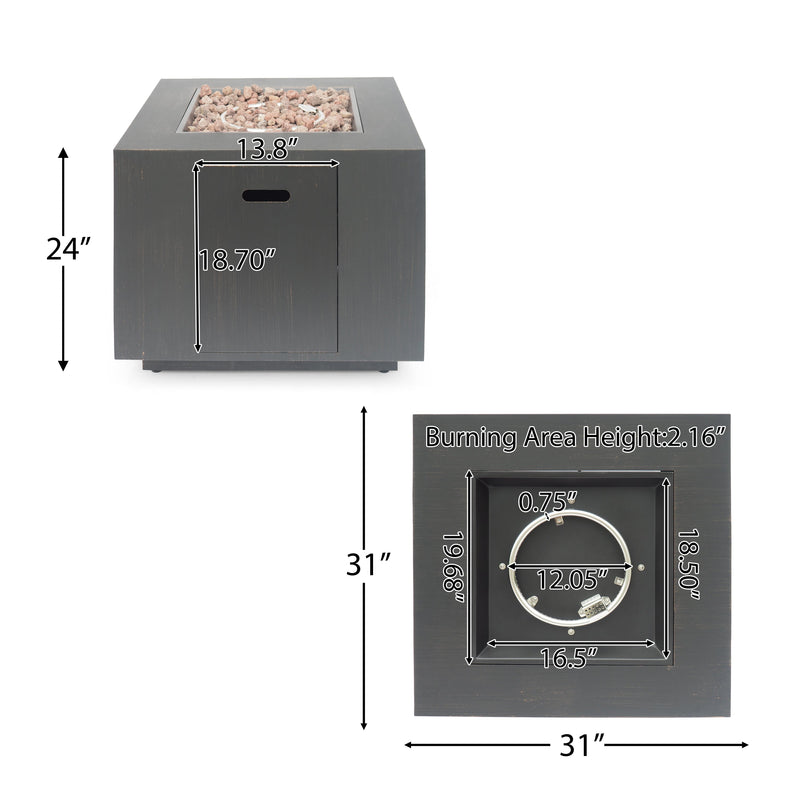 33" Outdoor Iron Square Propane Fire Pit - Brushed Brown, photo 3 of 15