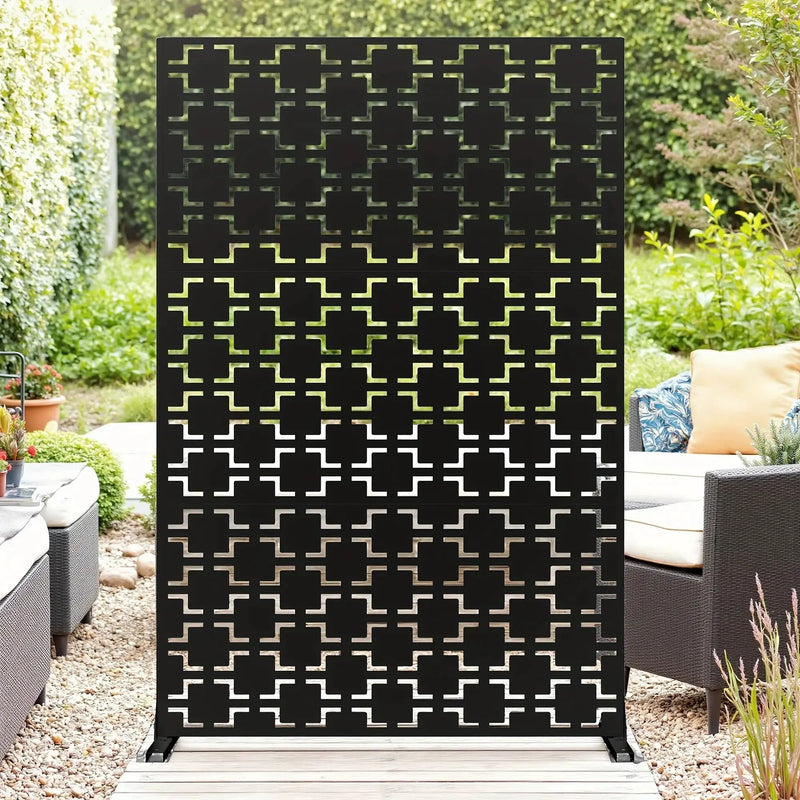 Outdoor Metal Privacy Screen 182.88cm H x 119.38cm W Freestanding Fence & Room Divider with Stand - Heavy-Duty Modern Design, Weather-Resistant Metal Panels with Pattern, Easy Assembly for Patio, Garden, Deck, Balcony, Lawn - by House Of Avana