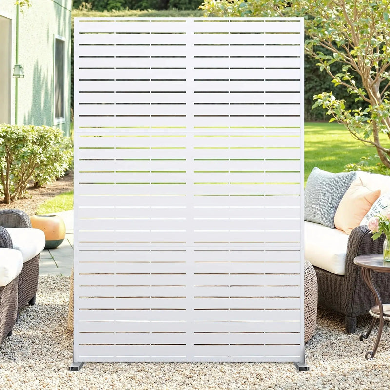 Outdoor Metal Privacy Screen 182.88cm H x 119.38cm W Freestanding Fence & Room Divider with Stand - Heavy-Duty Modern Design, Weather-Resistant Metal Panels with Pattern, Easy Assembly for Patio, Garden, Deck, Balcony, Lawn - by House Of Avana