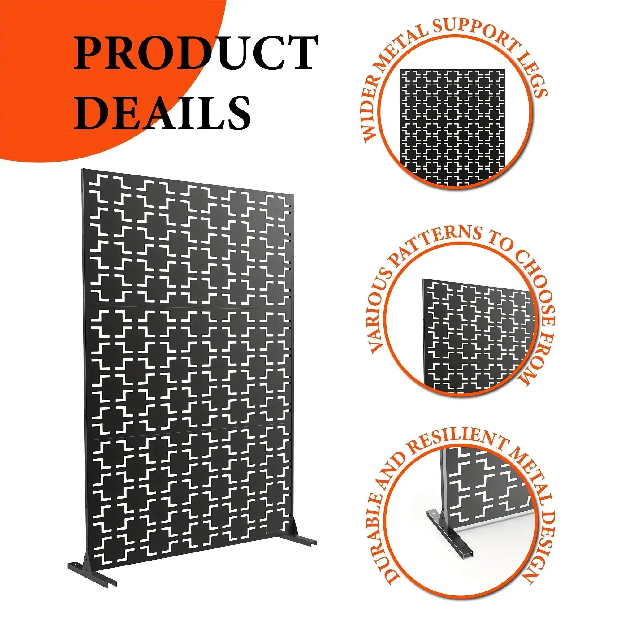 Outdoor Metal Privacy Screen 182.88cm H x 119.38cm W Freestanding Fence & Room Divider with Stand - Heavy-Duty Modern Design, Weather-Resistant Metal Panels with Pattern, Easy Assembly for Patio, Garden, Deck, Balcony, Lawn - by House Of Avana
