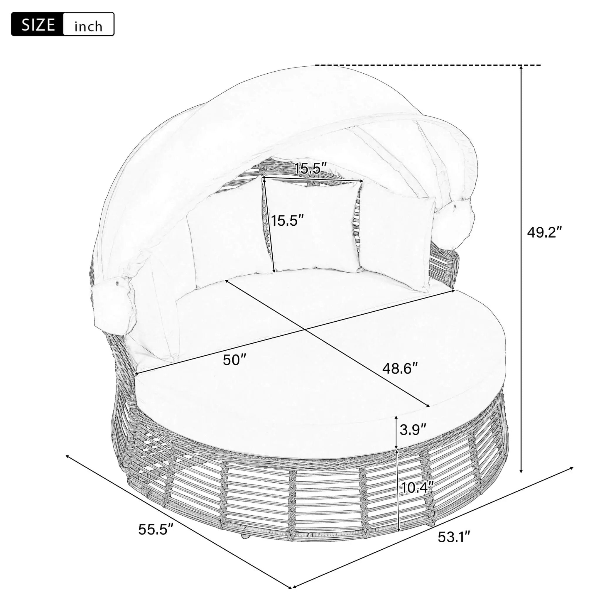 Alora 53-Inch Outdoor Patio Rattan Round Wicker Daybed With Retractable Canopy (SAK69241) by SAKSBY WHOLESALE
