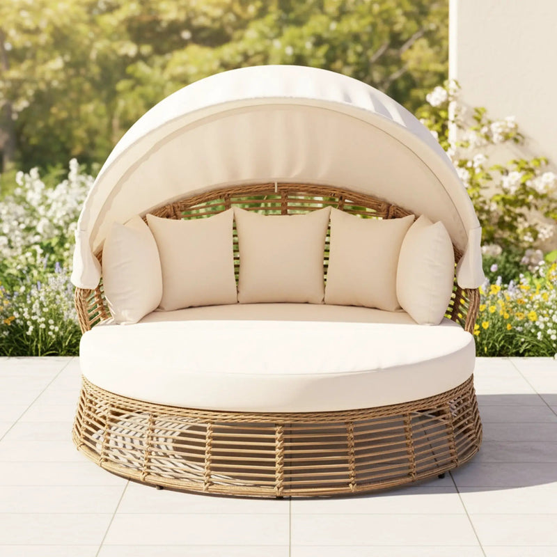 Alora 53-Inch Outdoor Patio Rattan Round Wicker Daybed With Retractable Canopy (SAK69241) by SAKSBY WHOLESALE