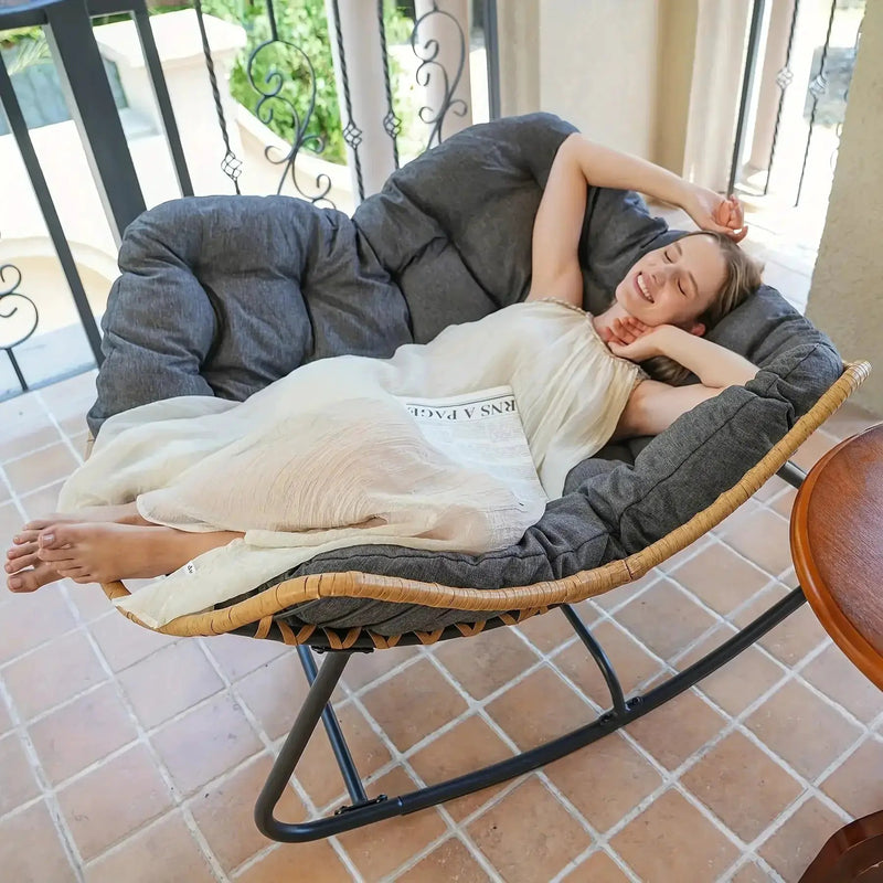 Outdoor Patio Rocking Chair, Royal Papasan Chair, Extra Large Outdoor Lounge Chair with Front Porch Cushion, Suitable for Living Room, Patio, Garden, Courtyard, Outdoor Chair, Patio Furniture, Outdoor Rocking Chair with Big C by House Of Avana