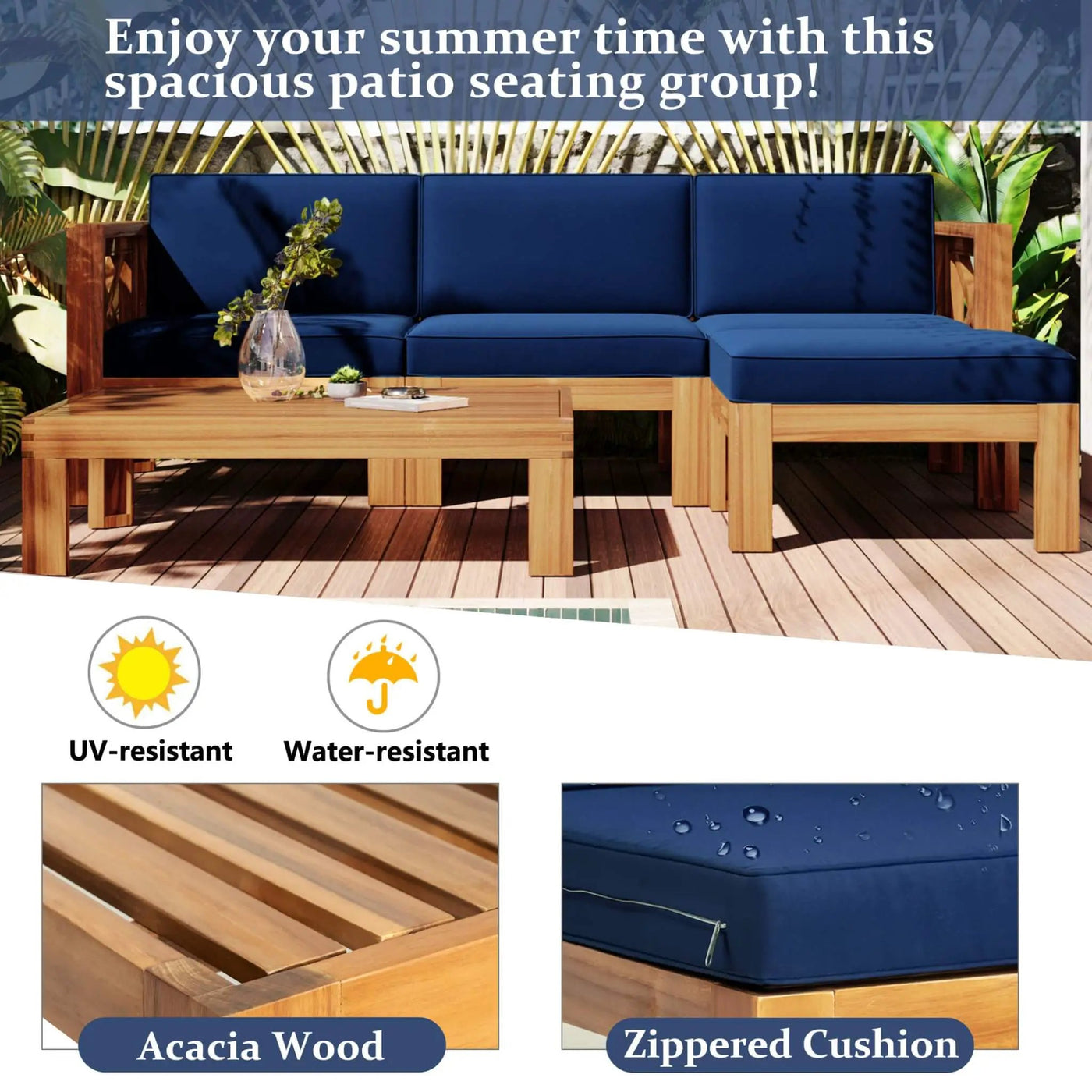 Alora 5-Piece Outdoor Patio Wood Sectional Sofa Set With Cushions (SAK31297) by SAKSBY WHOLESALE