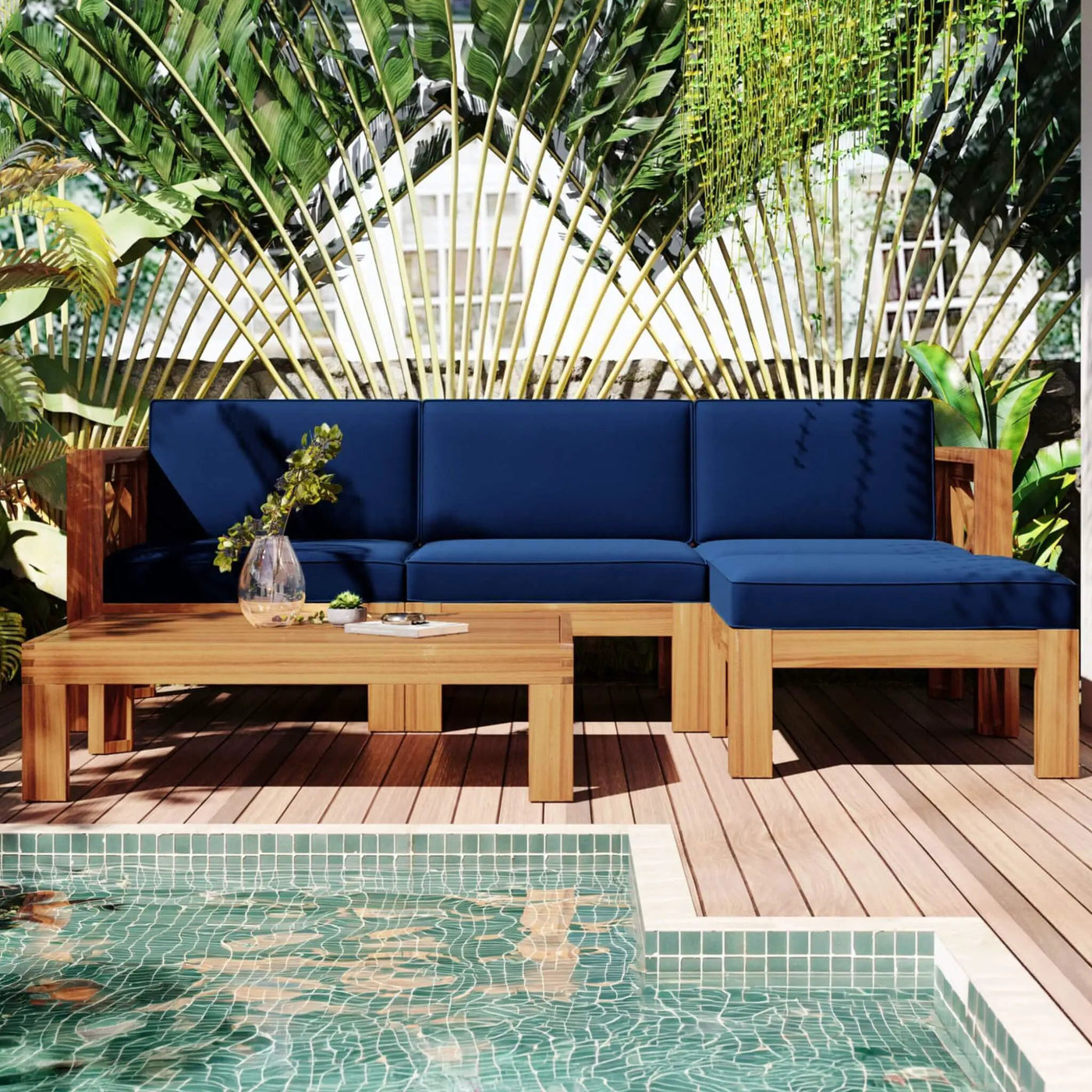 Alora 5-Piece Outdoor Patio Wood Sectional Sofa Set With Cushions (SAK31297) by SAKSBY WHOLESALE