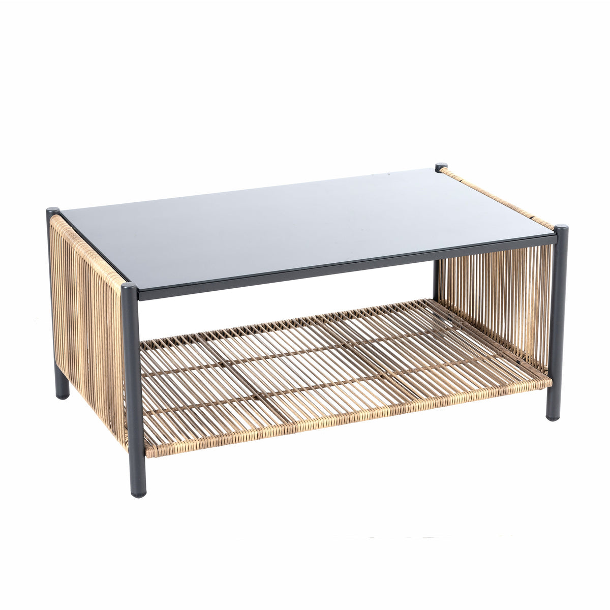 Outdoor PE Wicker 2-Seater Sofa Set with Tempered Glass Table - Grey Cushions, photo 2 of 11