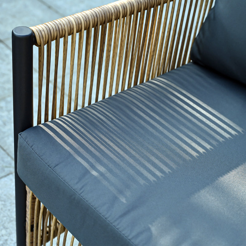 Outdoor PE Wicker 2-Seater Sofa Set with Tempered Glass Table - Grey Cushions, photo 5 of 11