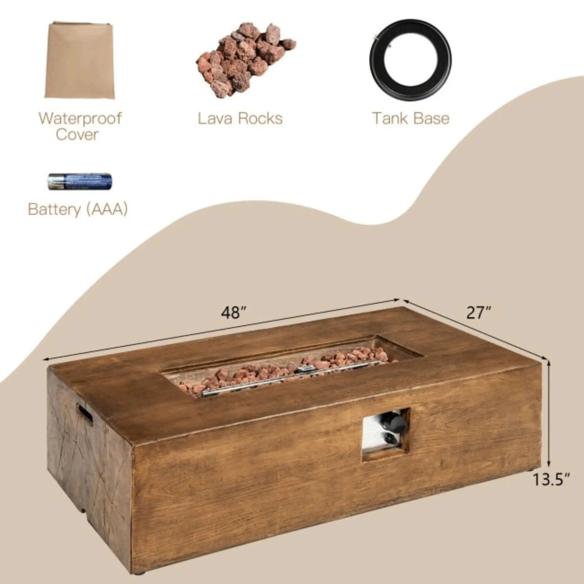 Alora Outdoor Propane Gas Fire Pit Table W/ Lava Rocks & Cover, 50K BTU (SAK94436) by SAKSBY WHOLESALE
