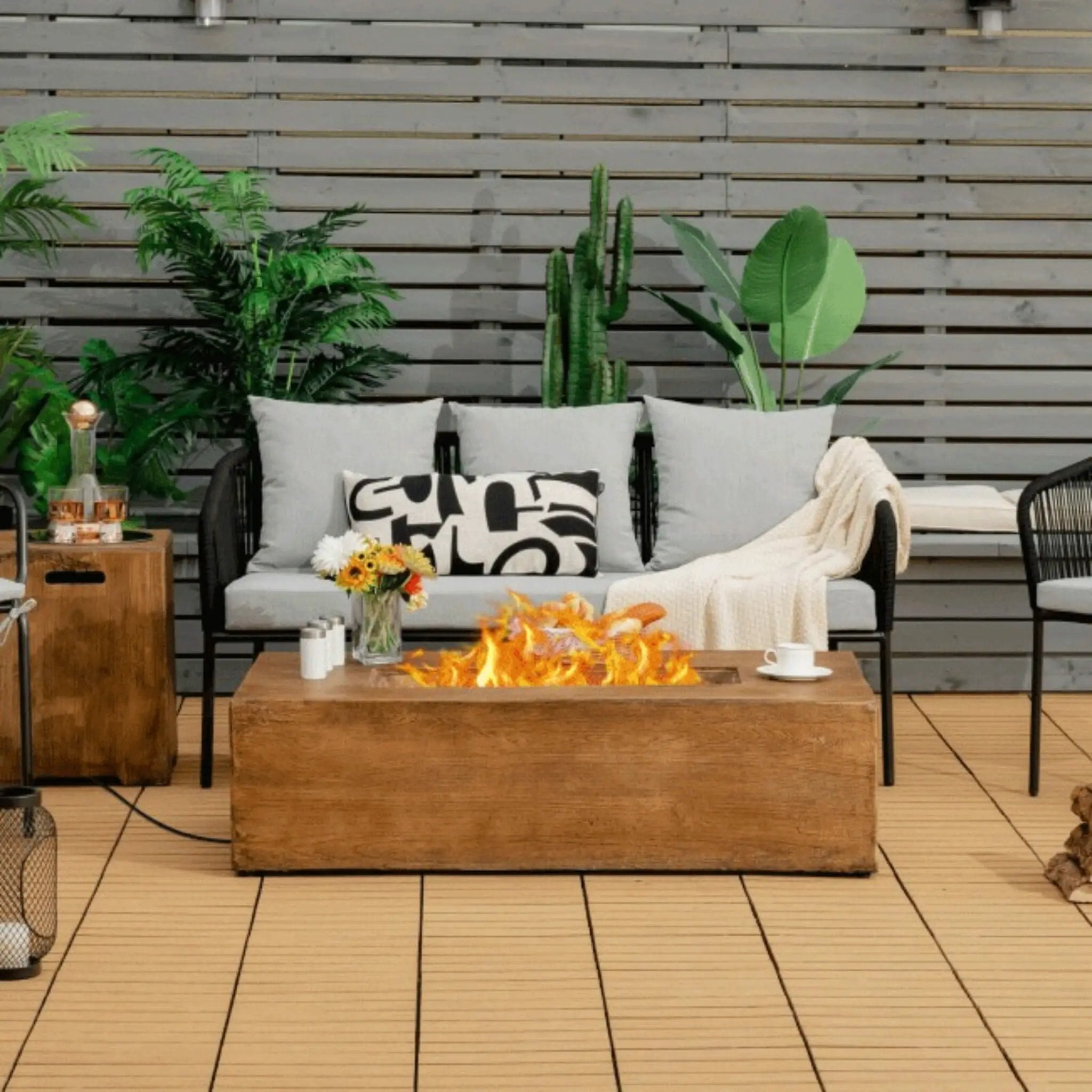Alora Outdoor Propane Gas Fire Pit Table W/ Lava Rocks & Cover, 50K BTU (SAK94436) by SAKSBY WHOLESALE