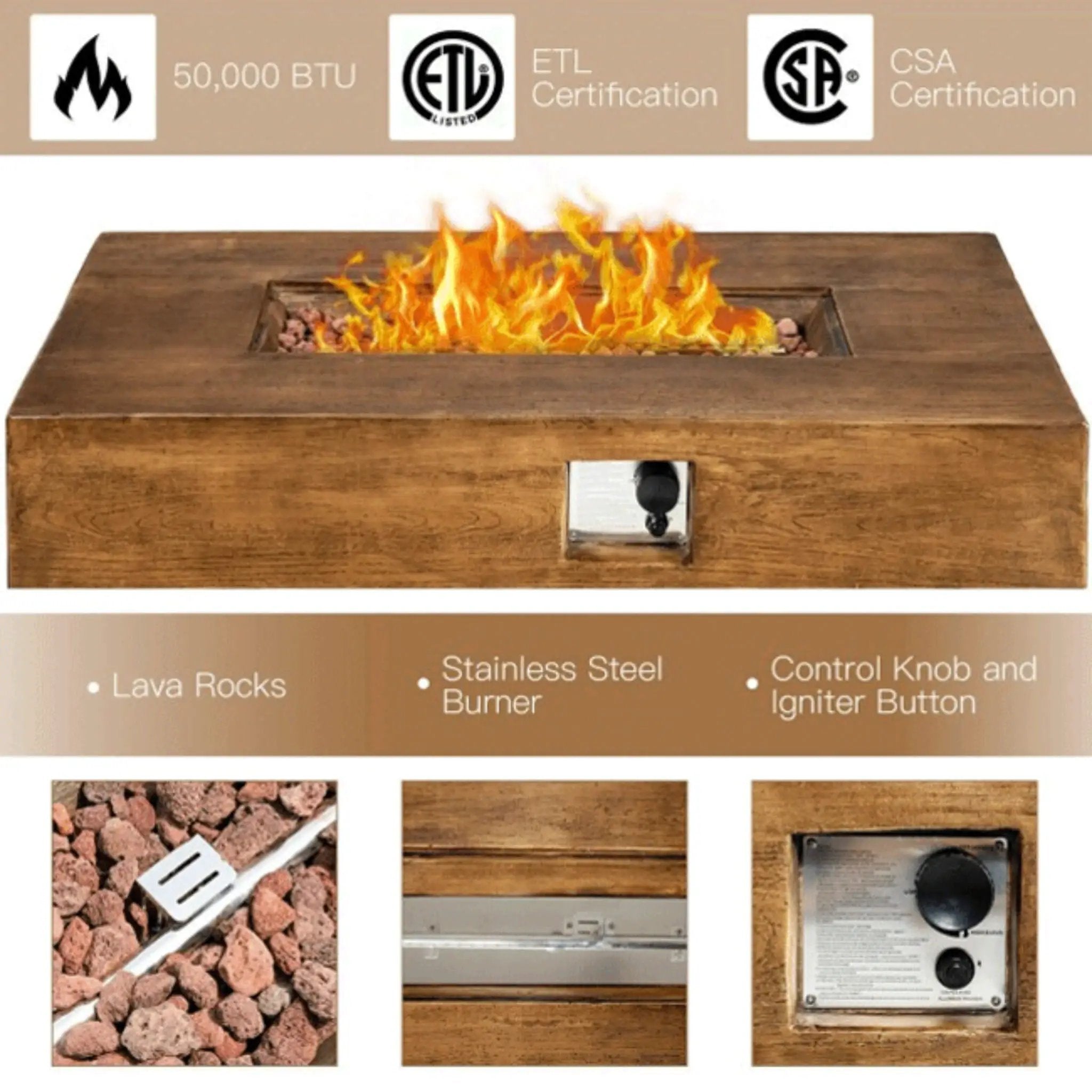 Alora Outdoor Propane Gas Fire Pit Table W/ Lava Rocks & Cover, 50K BTU (SAK94436) by SAKSBY WHOLESALE