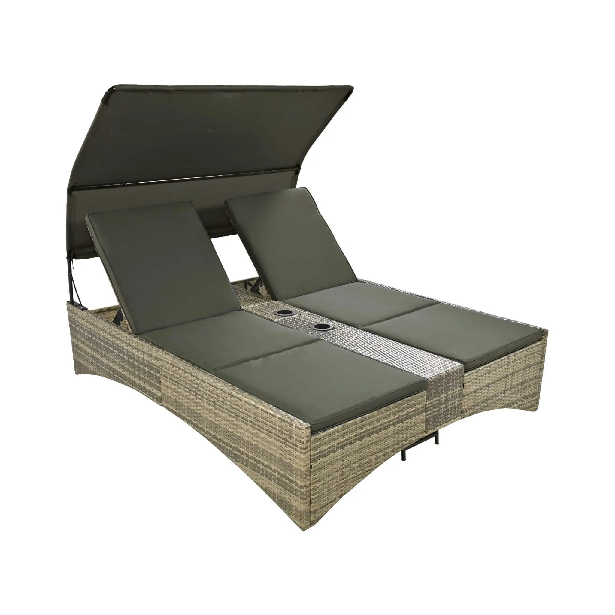 Alora Outdoor Rattan Patio Daybed With Adjustable Backrest, Canopy Roof, Storage Box And Cup Holders (SAK54220) by SAKSBY WHOLESALE