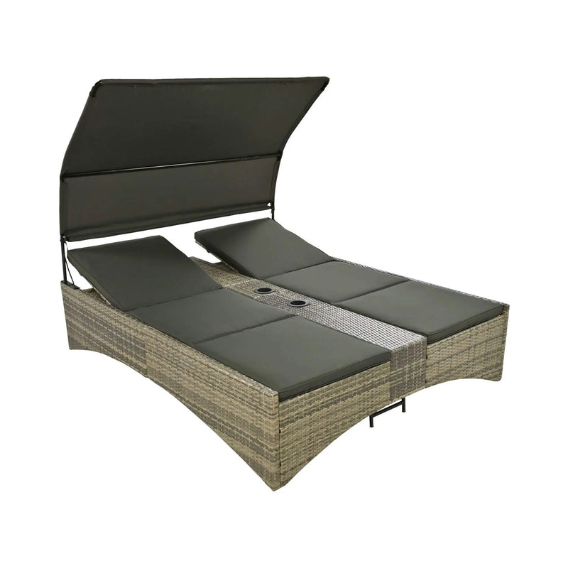 Alora Outdoor Rattan Patio Daybed With Adjustable Backrest, Canopy Roof, Storage Box And Cup Holders (SAK54220) by SAKSBY WHOLESALE