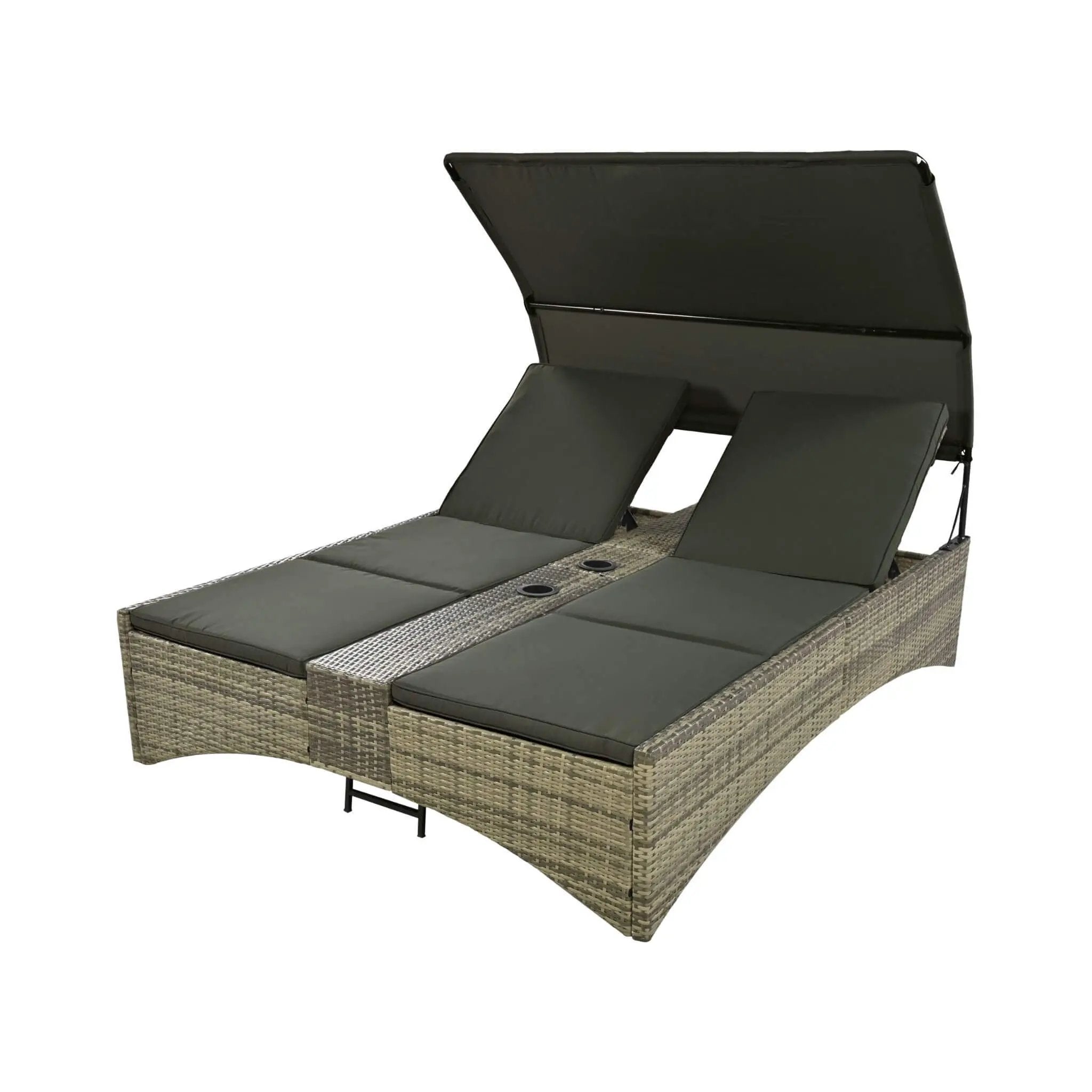 Alora Outdoor Rattan Patio Daybed With Adjustable Backrest, Canopy Roof, Storage Box And Cup Holders (SAK54220) by SAKSBY WHOLESALE