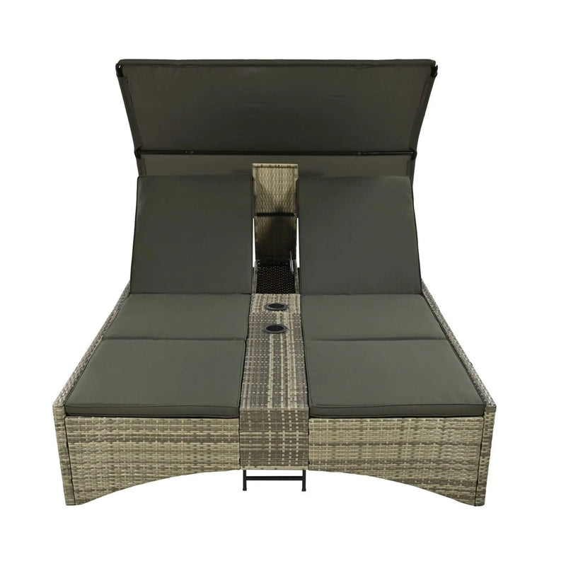 Alora Outdoor Rattan Patio Daybed With Adjustable Backrest, Canopy Roof, Storage Box And Cup Holders (SAK54220) by SAKSBY WHOLESALE