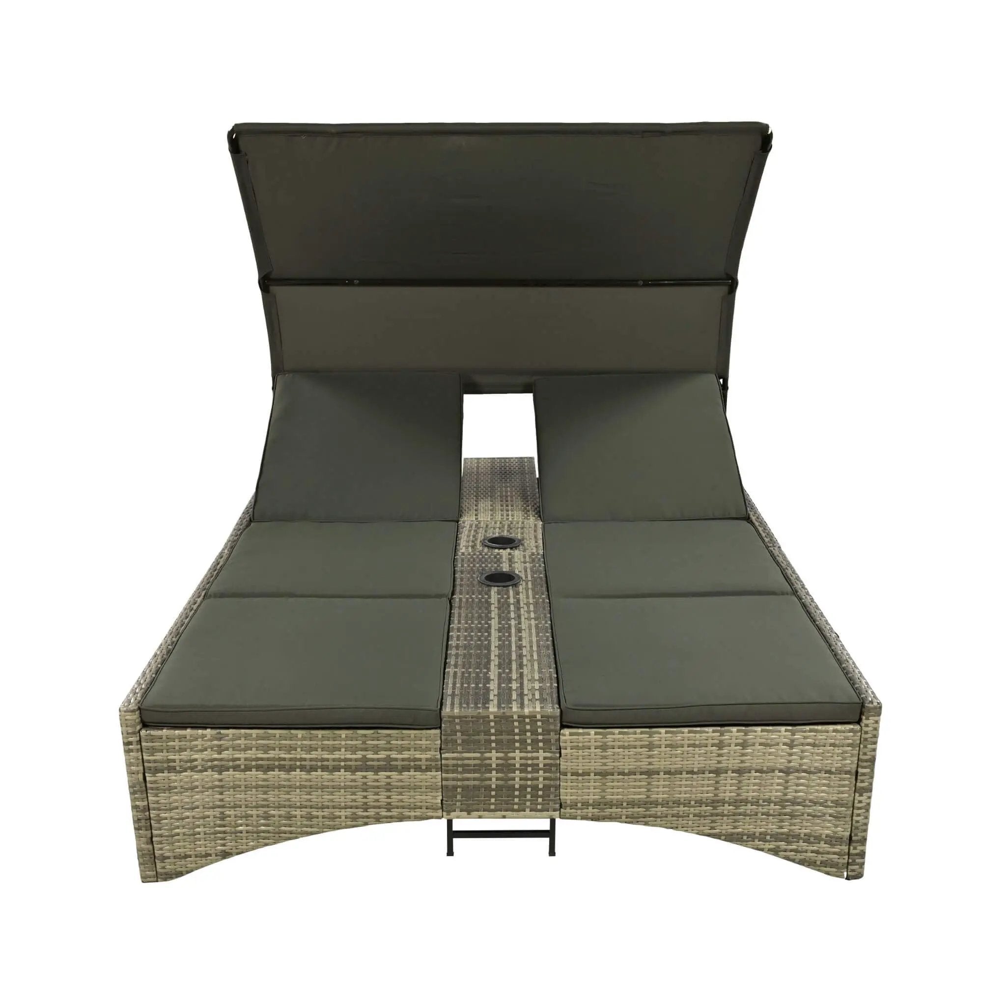 Alora Outdoor Rattan Patio Daybed With Adjustable Backrest, Canopy Roof, Storage Box And Cup Holders (SAK54220) by SAKSBY WHOLESALE