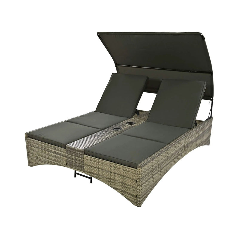 Alora Outdoor Rattan Patio Daybed With Adjustable Backrest, Canopy Roof, Storage Box And Cup Holders (SAK54220) by SAKSBY WHOLESALE
