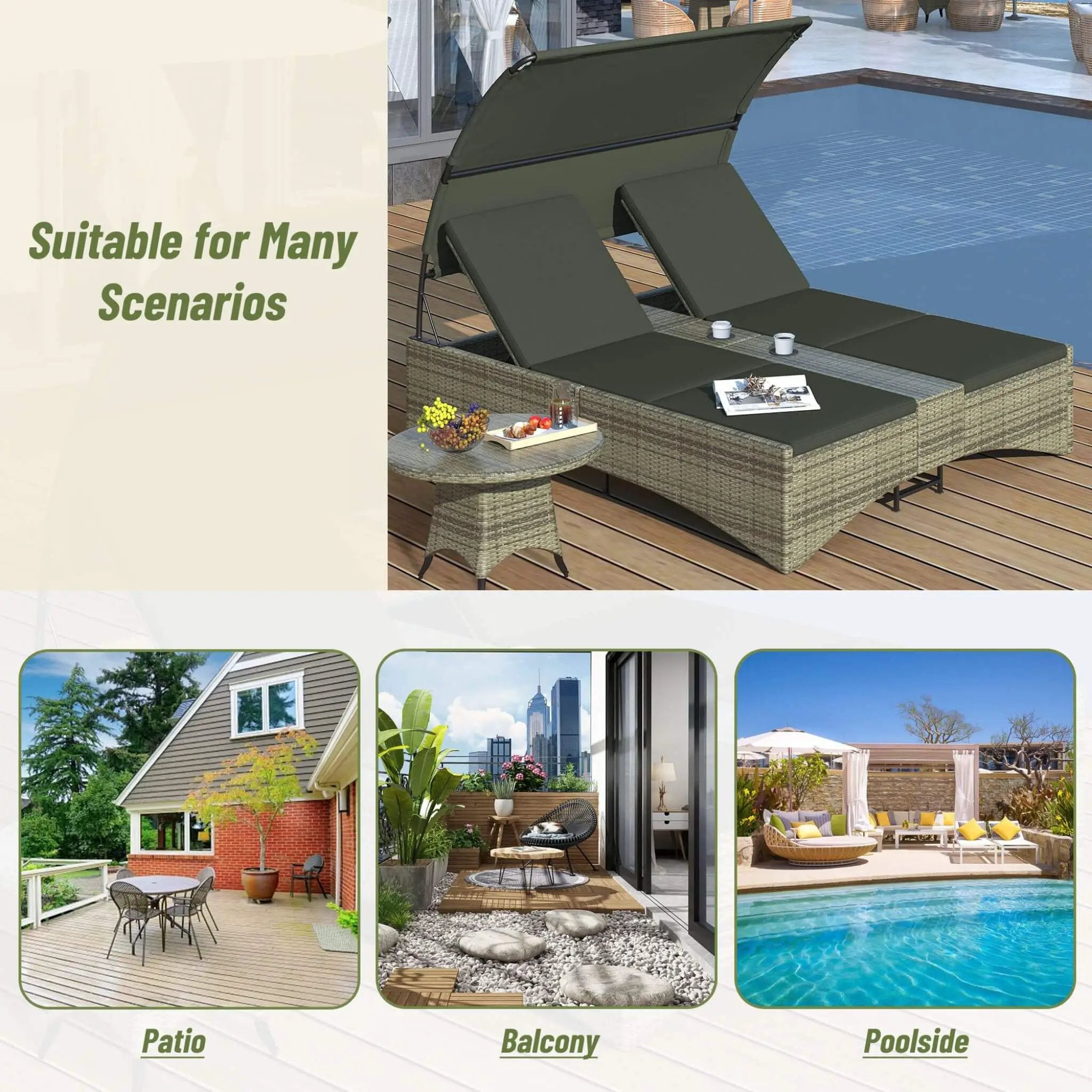 Alora Outdoor Rattan Patio Daybed With Adjustable Backrest, Canopy Roof, Storage Box And Cup Holders (SAK54220) by SAKSBY WHOLESALE