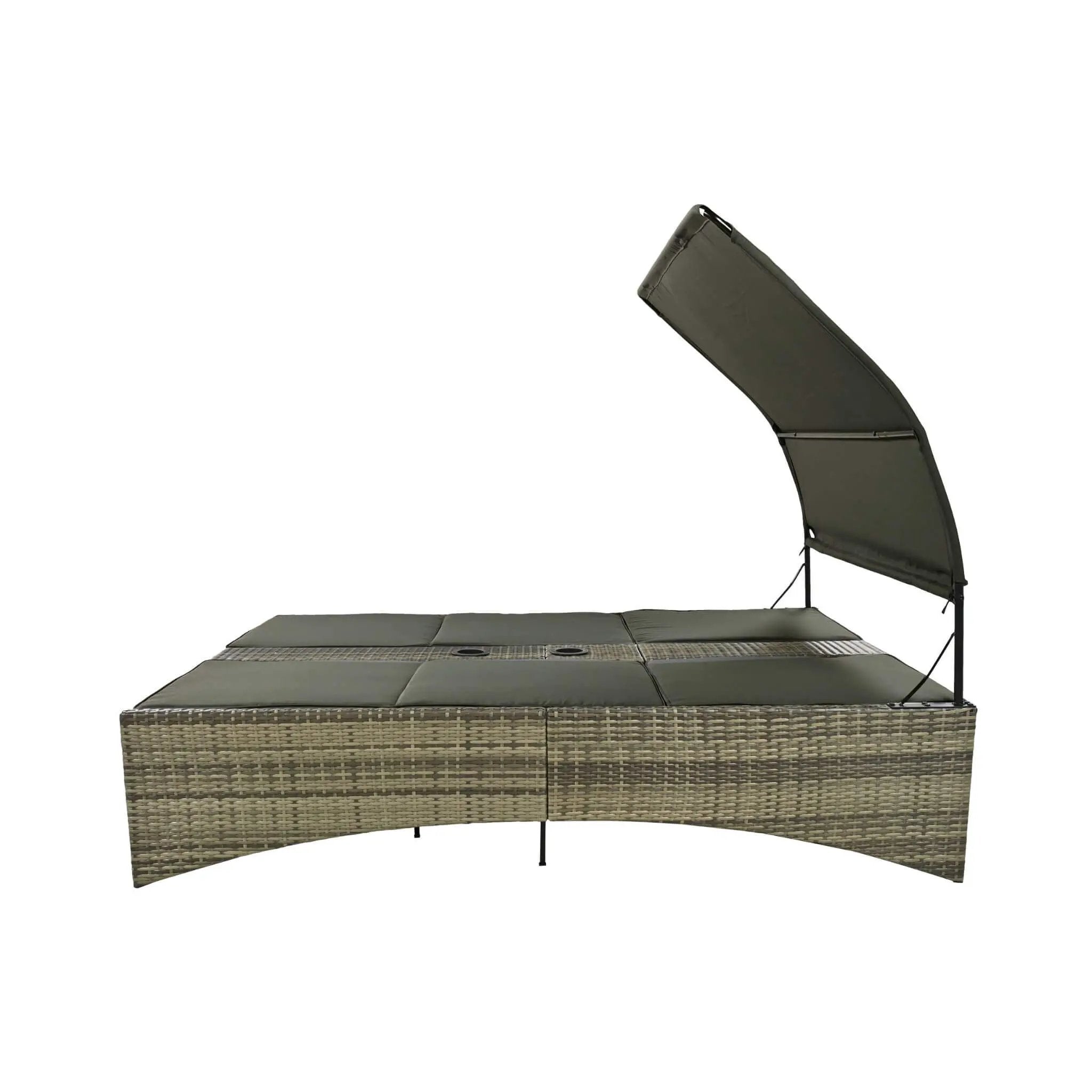 Alora Outdoor Rattan Patio Daybed With Adjustable Backrest, Canopy Roof, Storage Box And Cup Holders (SAK54220) by SAKSBY WHOLESALE