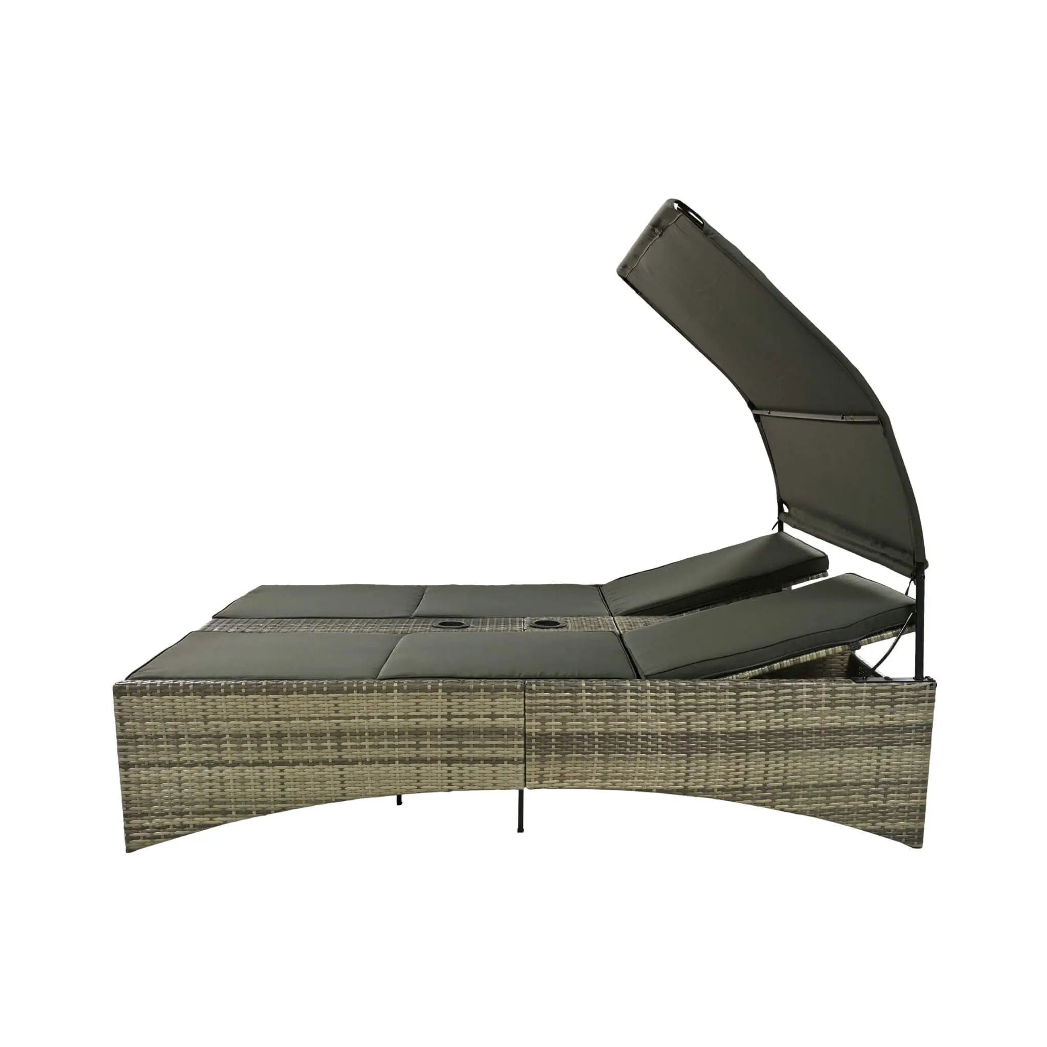 Alora Outdoor Rattan Patio Daybed With Adjustable Backrest, Canopy Roof, Storage Box And Cup Holders (SAK54220) by SAKSBY WHOLESALE