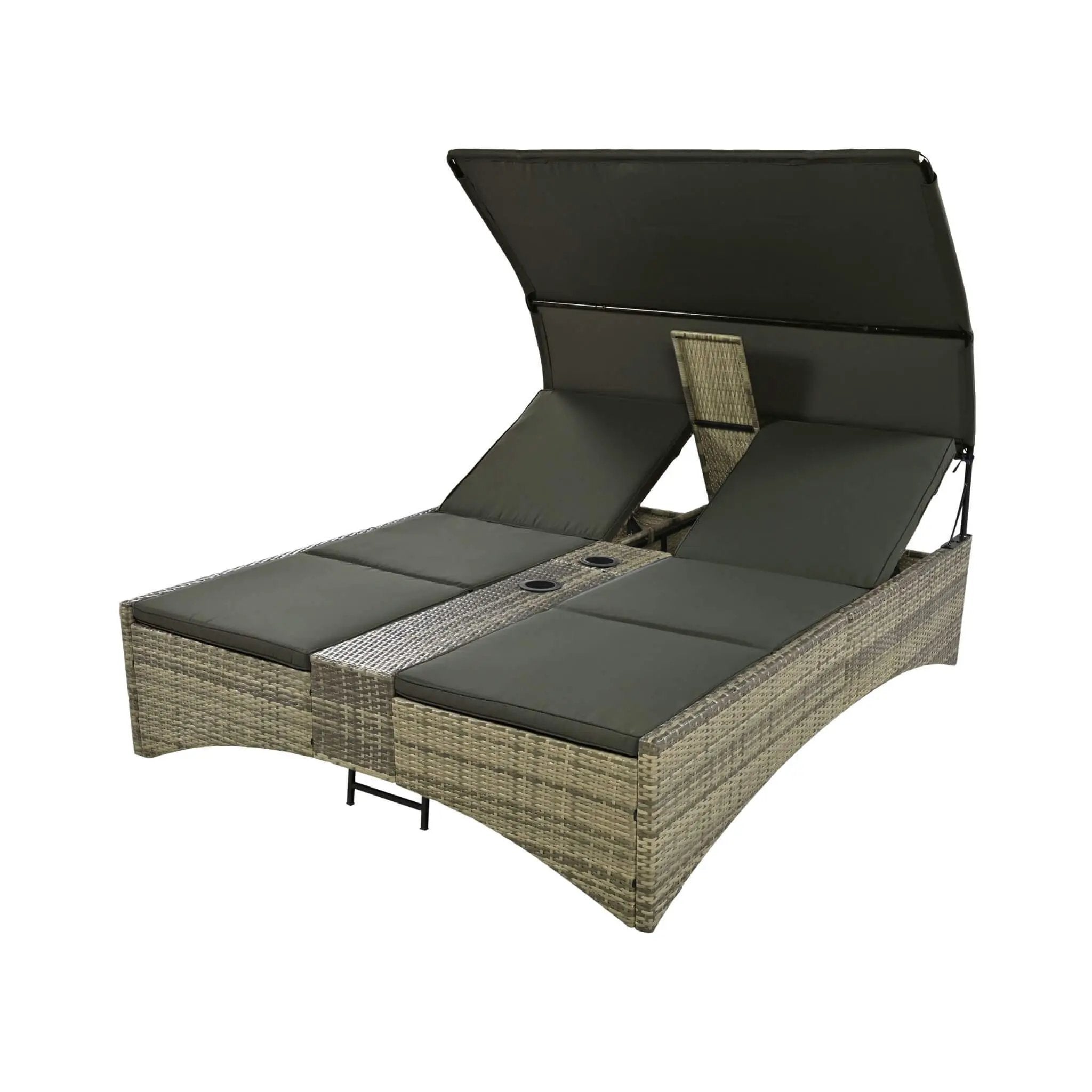 Alora Outdoor Rattan Patio Daybed With Adjustable Backrest, Canopy Roof, Storage Box And Cup Holders (SAK54220) by SAKSBY WHOLESALE
