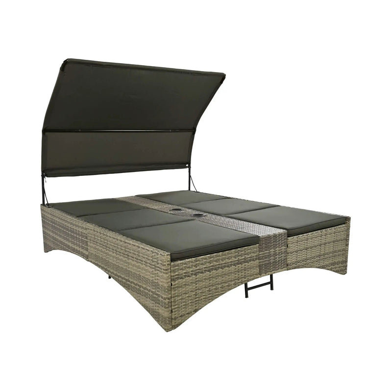Alora Outdoor Rattan Patio Daybed With Adjustable Backrest, Canopy Roof, Storage Box And Cup Holders (SAK54220) by SAKSBY WHOLESALE