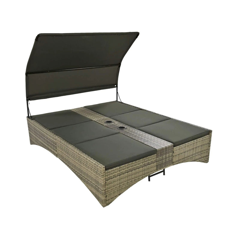 Alora Outdoor Rattan Patio Daybed With Adjustable Backrest, Canopy Roof, Storage Box And Cup Holders (SAK54220) by SAKSBY WHOLESALE
