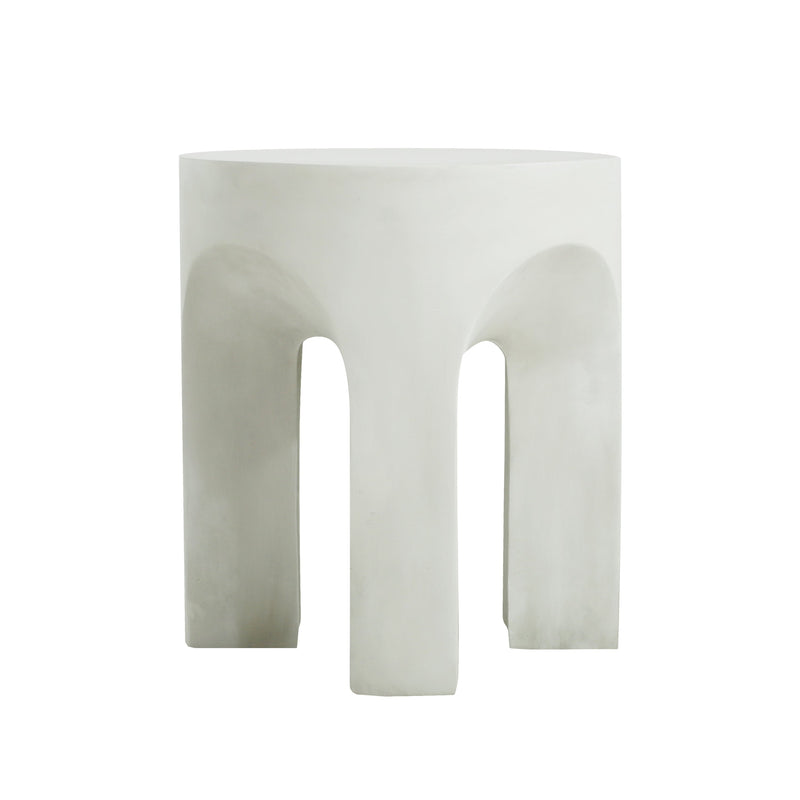Outdoor Round Top Side Table with Lightweight Concrete Construction - Antique White, photo 11 of 11