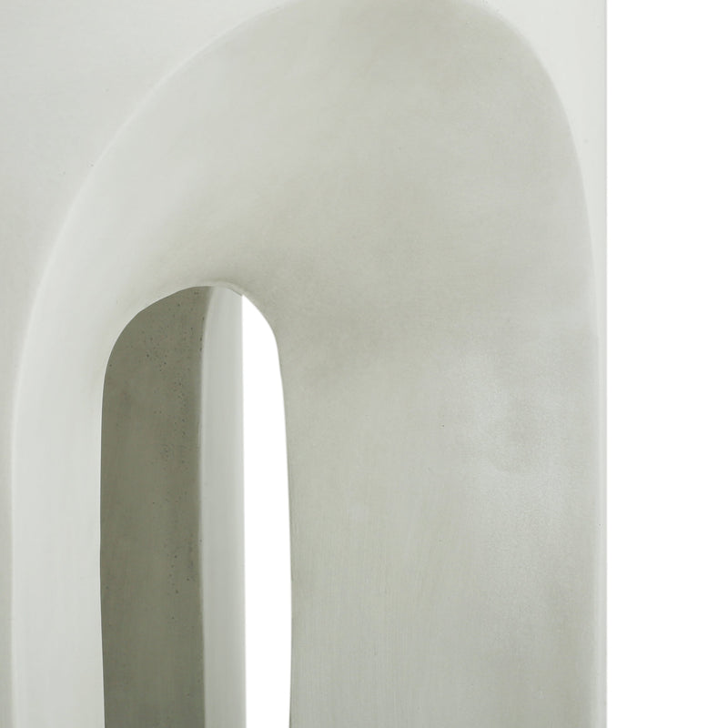 Outdoor Round Top Side Table with Lightweight Concrete Construction - Antique White, photo 5 of 11