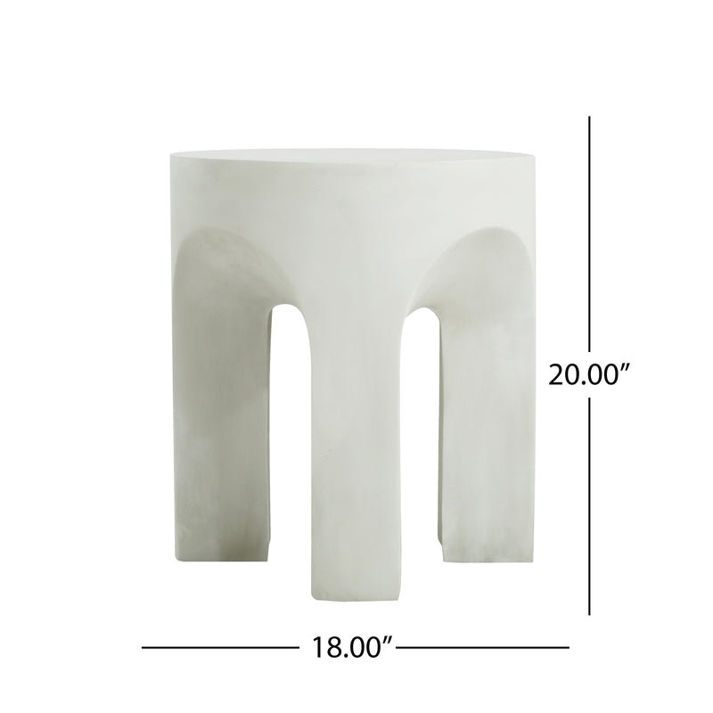 Outdoor Round Top Side Table with Lightweight Concrete Construction - Antique White, photo 8 of 11