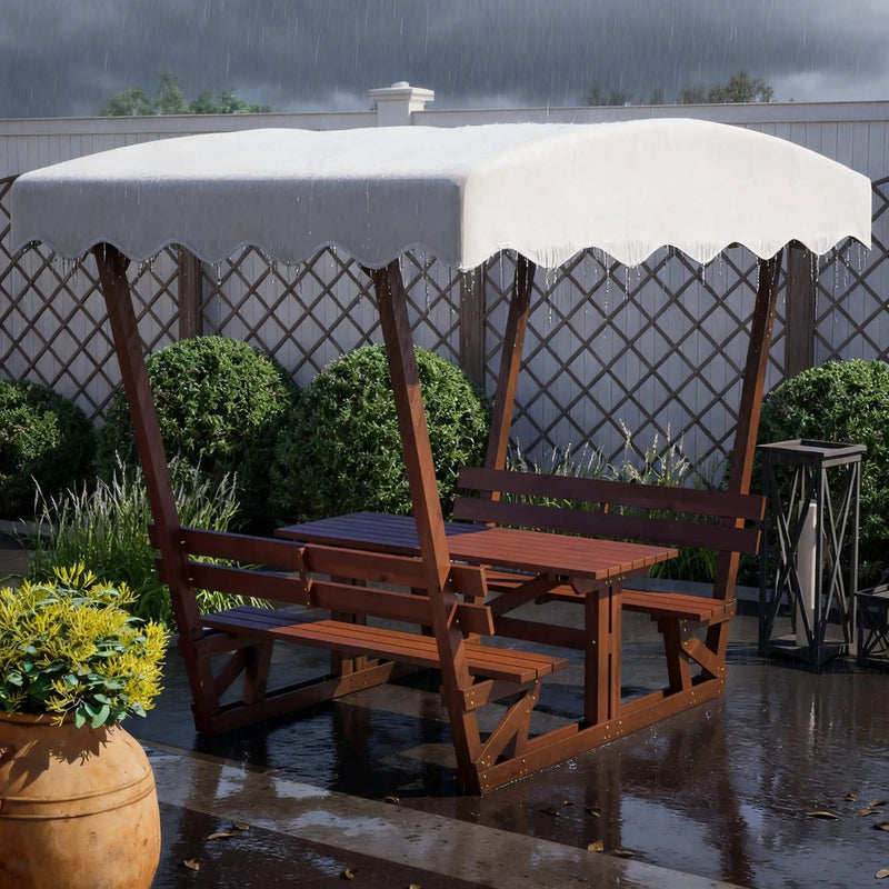 Alora Outdoor Waterproof Wood Picnic Table And Bench Set With Removable Canopy (SAK87135) by SAKSBY WHOLESALE