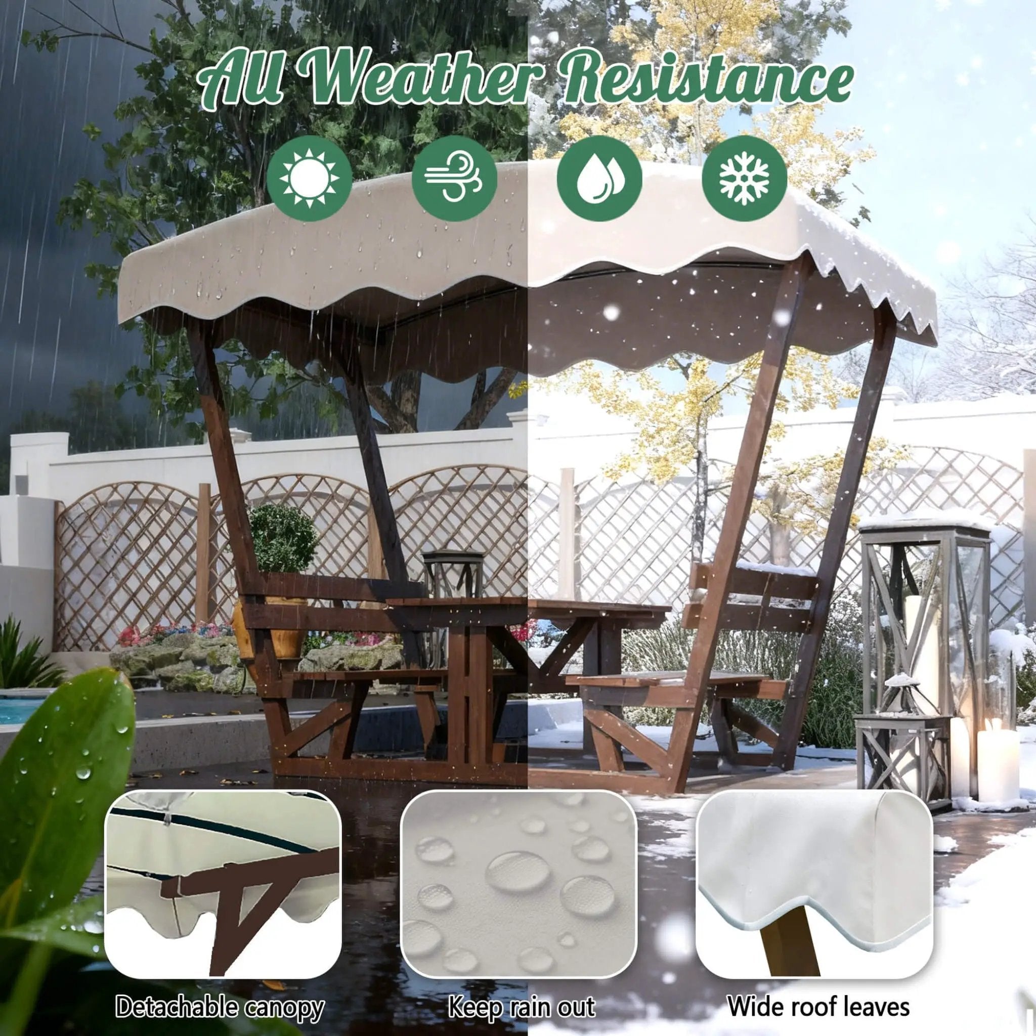 Alora Outdoor Waterproof Wood Picnic Table And Bench Set With Removable Canopy (SAK87135) by SAKSBY WHOLESALE