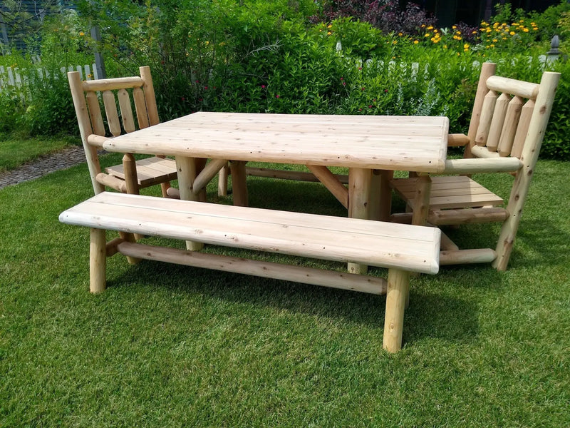 Outdoor Farmhouse Patio Table and Chairs by Cedar Creek Rustic Furniture
