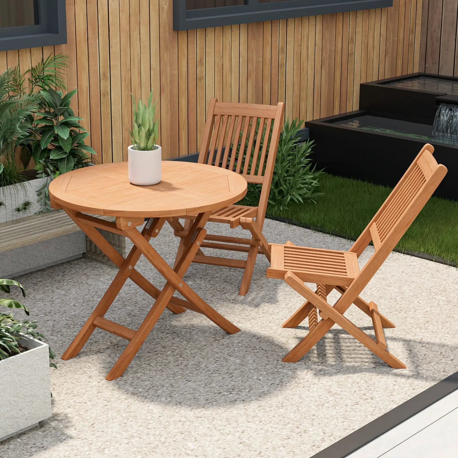 Outdoor Bistro Set with Slatted Seat and Tabletop for Backyard by DirectDeals