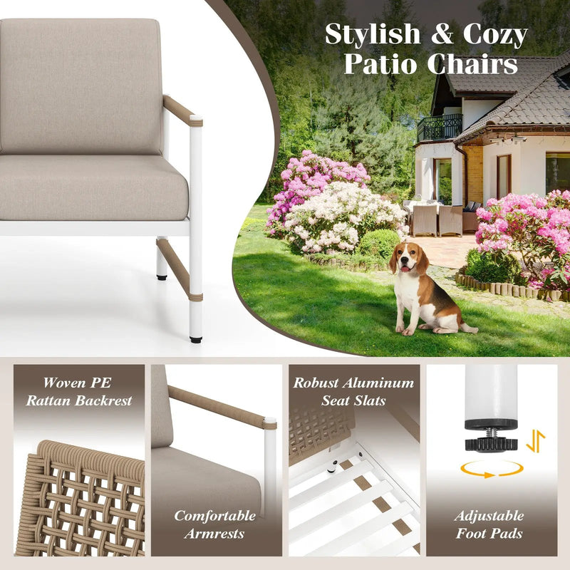 2 Packs Patio Aluminum Sofa with Wicker Backrest and Armrests by DirectDeals
