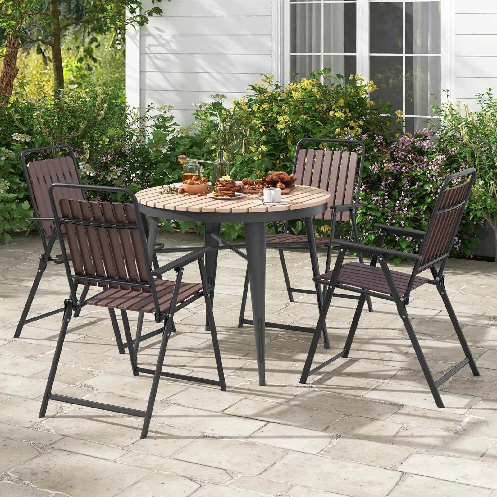 Folding Patio Dining Chairs Set of 4 - Heavy-Duty Metal Frame by DirectDeals