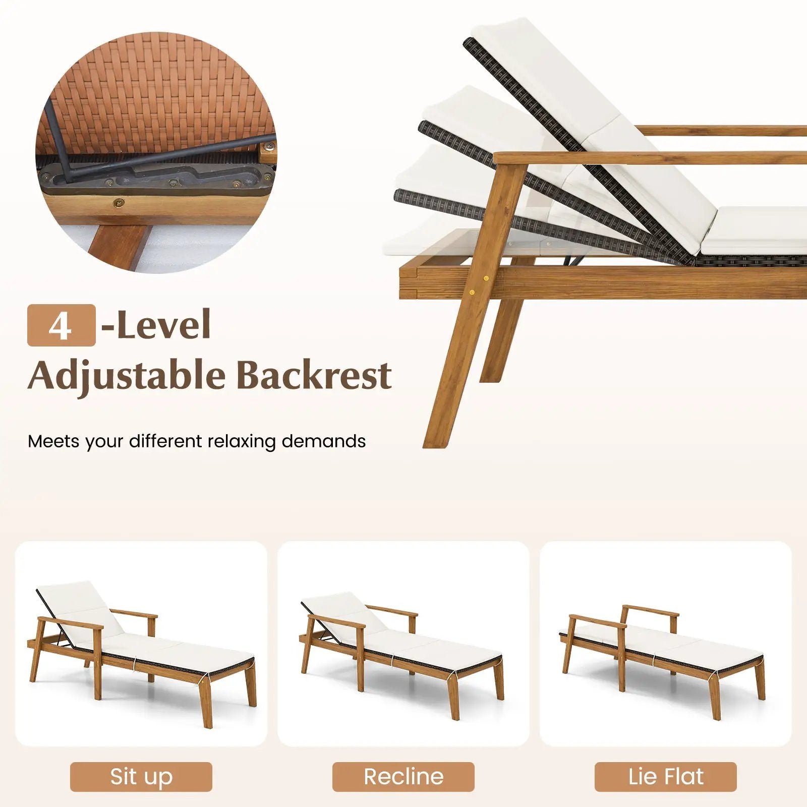 Outdoor Chaise Lounge Chair Rattan Patio Recliners with Armrests by DirectDeals