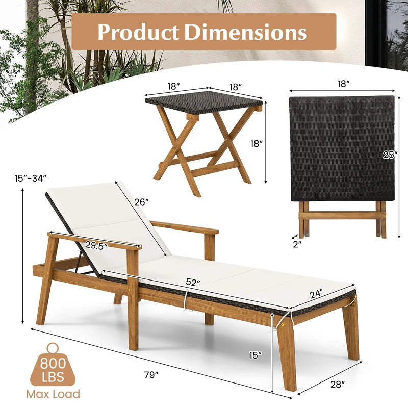Outdoor Chaise Lounge Chair Rattan Patio Recliners with Armrests by DirectDeals