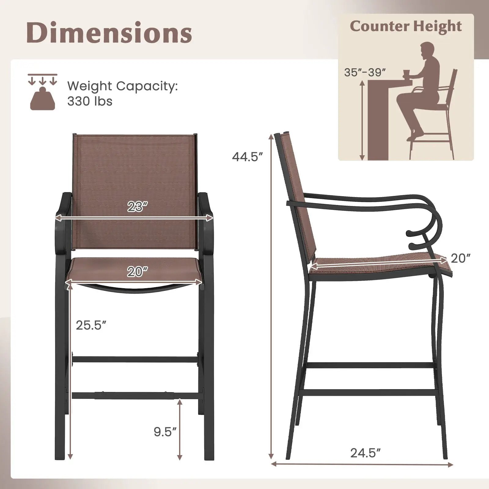 Outdoor Counter Height Bar Stools Set of 4 with Breathable Mesh Fabric by DirectDeals