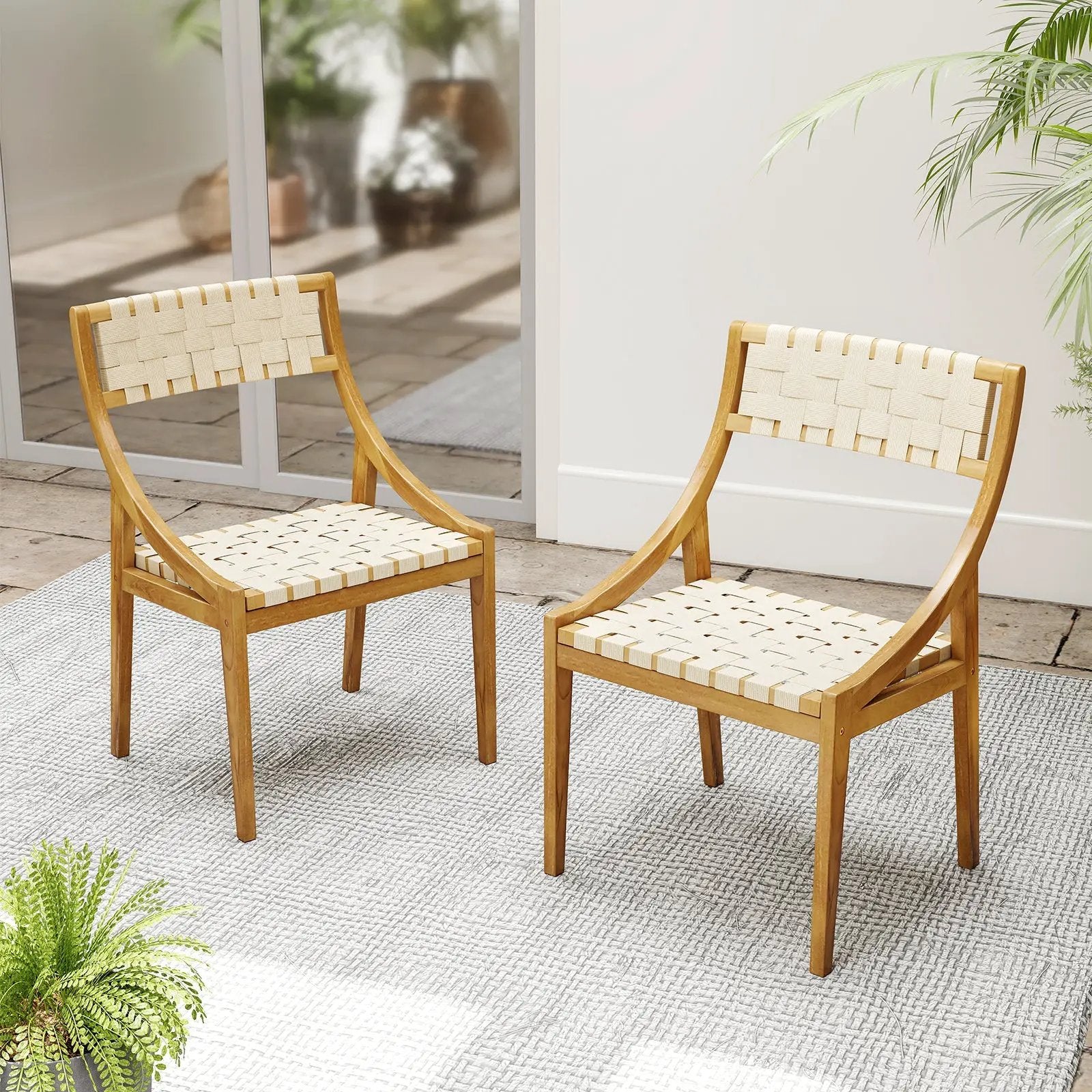 Teak Wood Outdoor Dining Chair with Webbing Seat by DirectDeals
