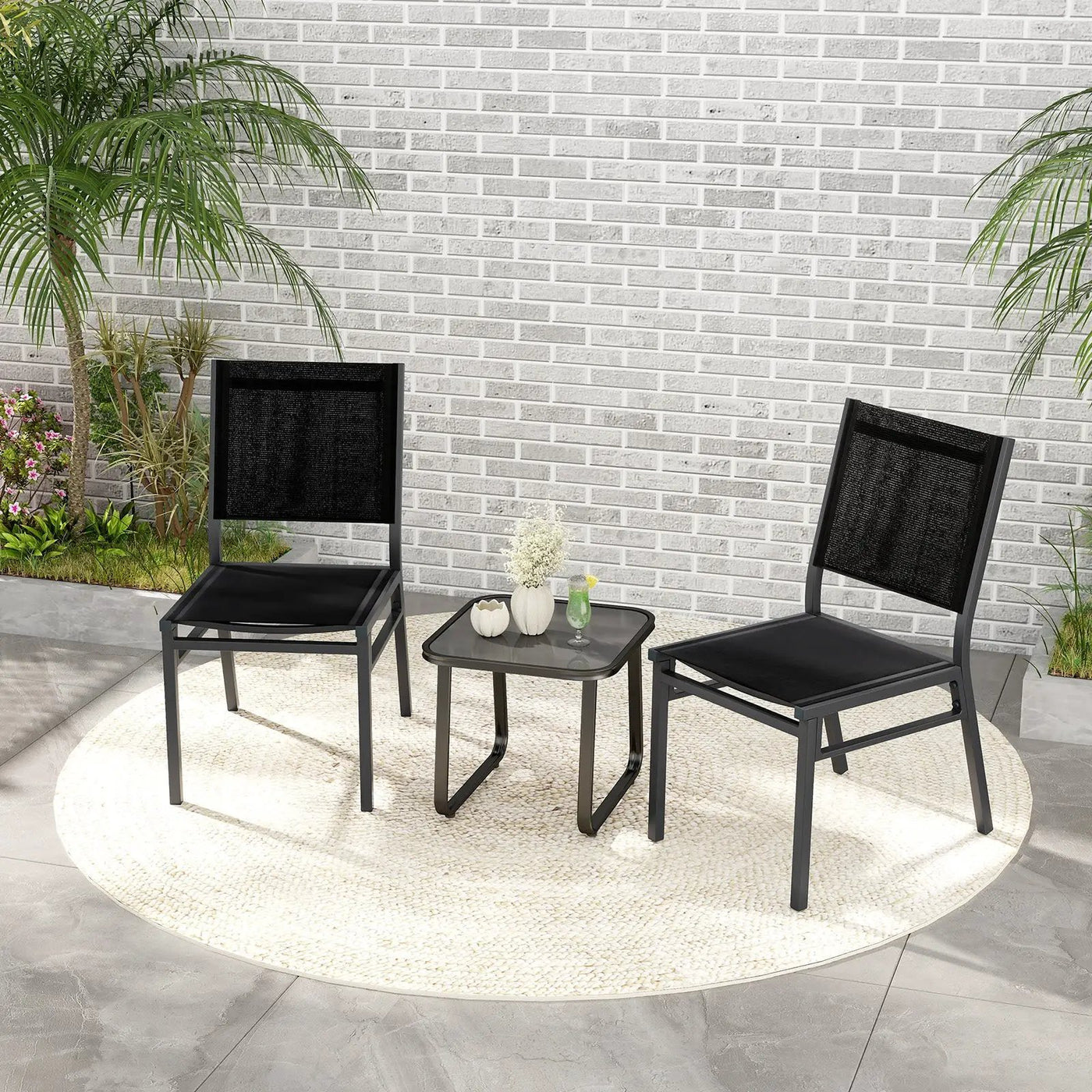 Outdoor Dining Chairs with Breathable Seat and Backrest for Backyard Porch Poolside by DirectDeals