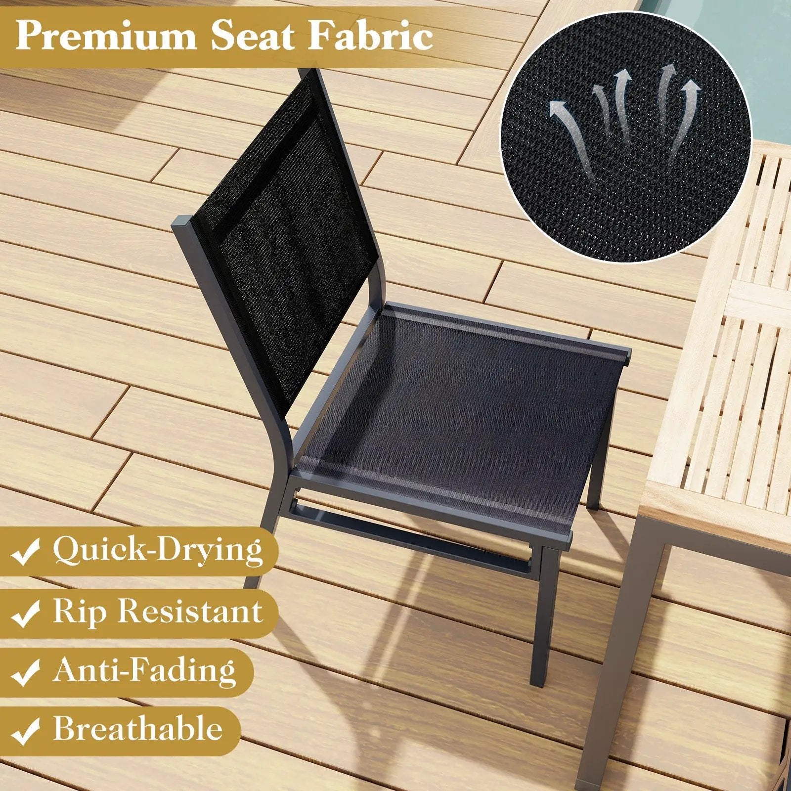 Outdoor Dining Chairs with Breathable Seat and Backrest for Backyard Porch Poolside by DirectDeals