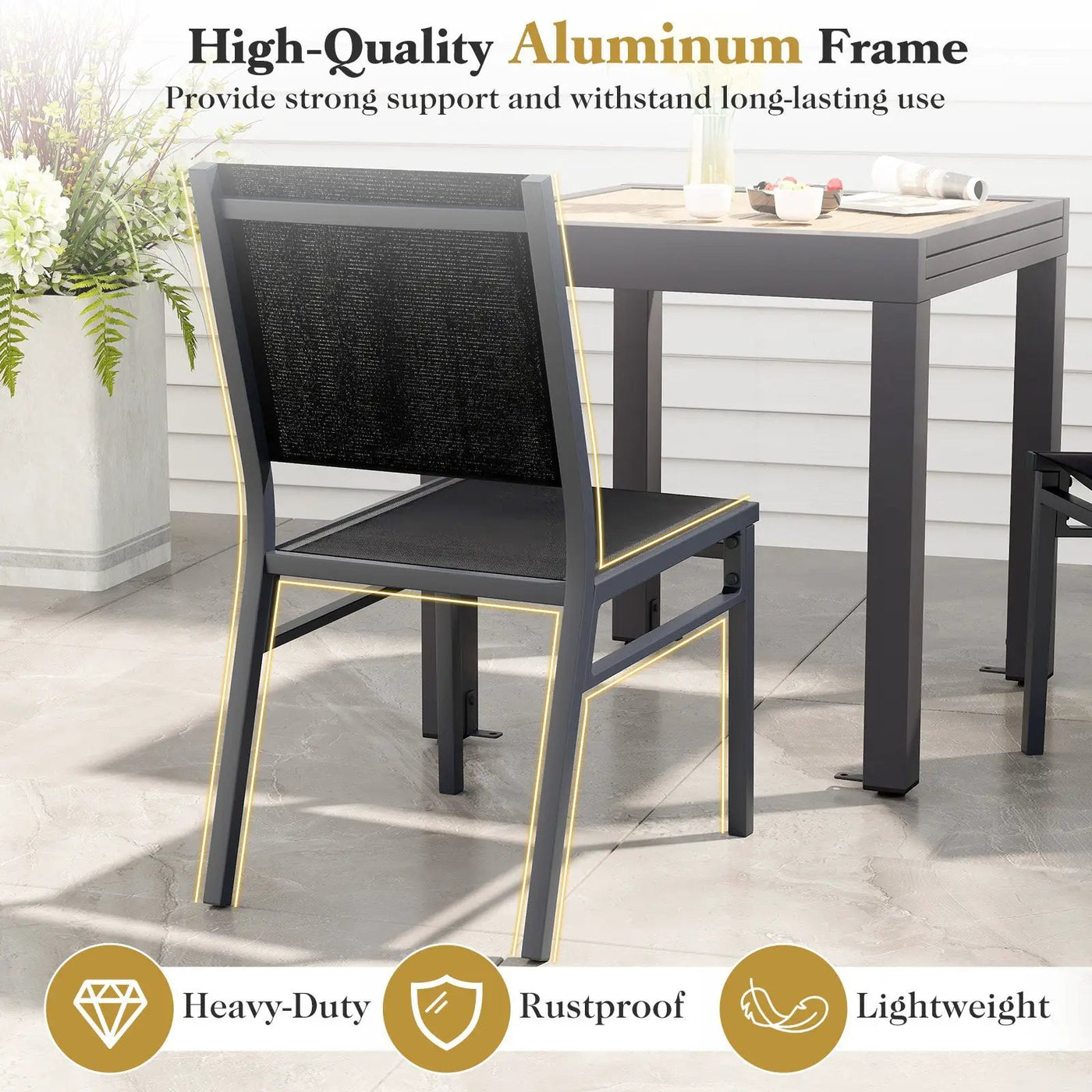 Outdoor Dining Chairs with Breathable Seat and Backrest for Backyard Porch Poolside by DirectDeals