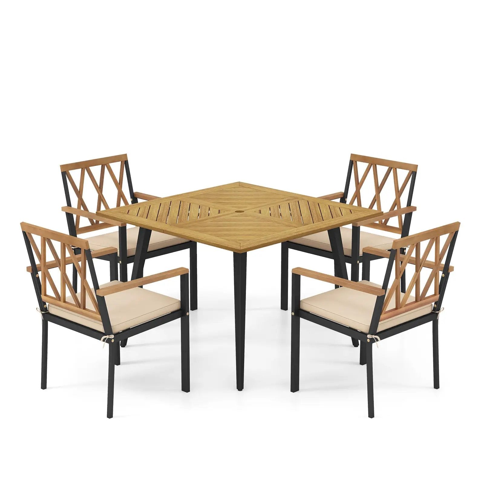 Outdoor Dining Table and Chairs with Cushions and 1.9 inches Umbrella Hole by DirectDeals