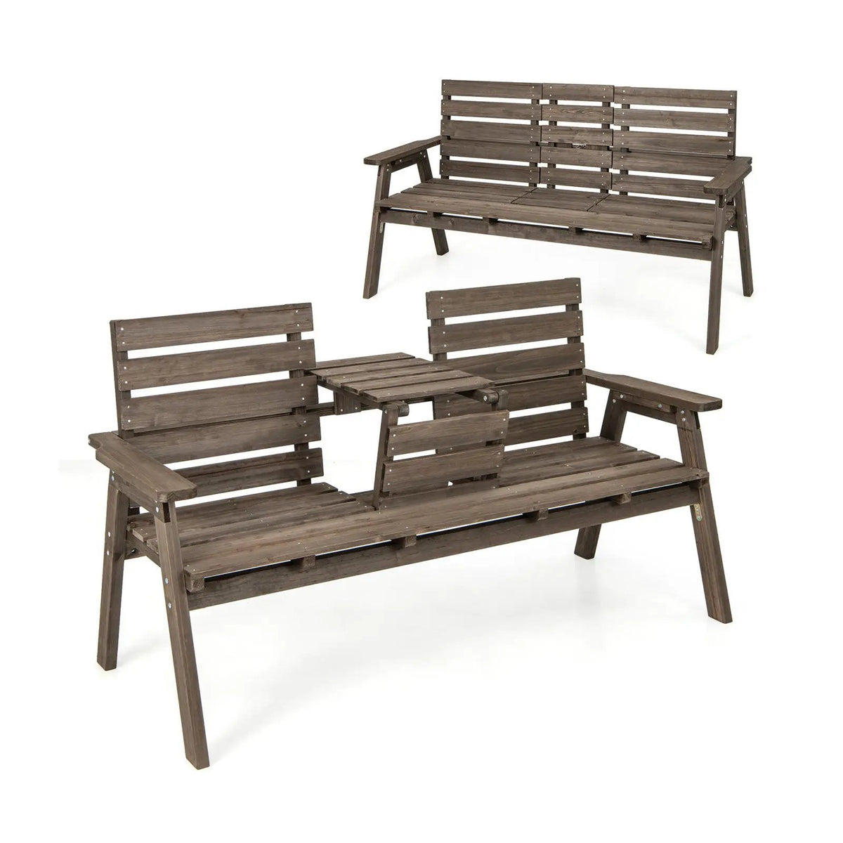 Outdoor Fir Wood Bench with Foldable Middle Table by DirectDeals