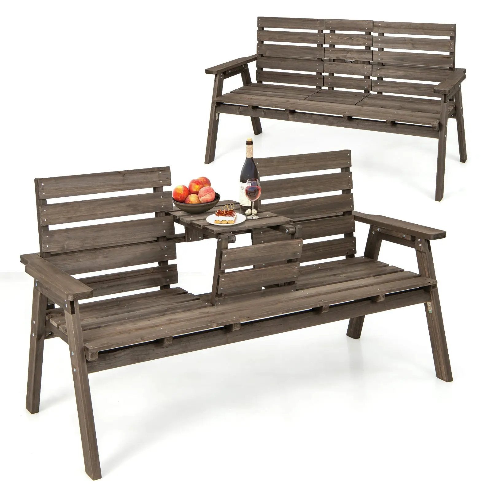 Outdoor Fir Wood Bench with Foldable Middle Table by DirectDeals