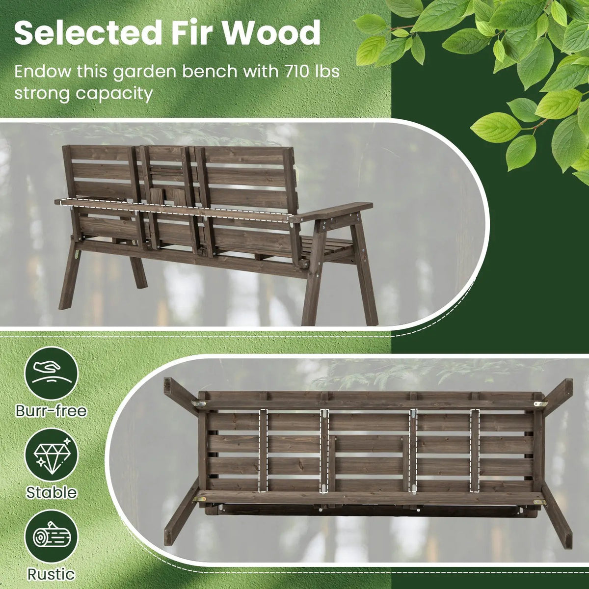 Outdoor Fir Wood Bench with Foldable Middle Table by DirectDeals